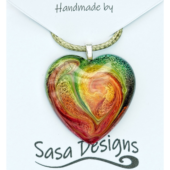 Heart Resin Pendant with Green Cord