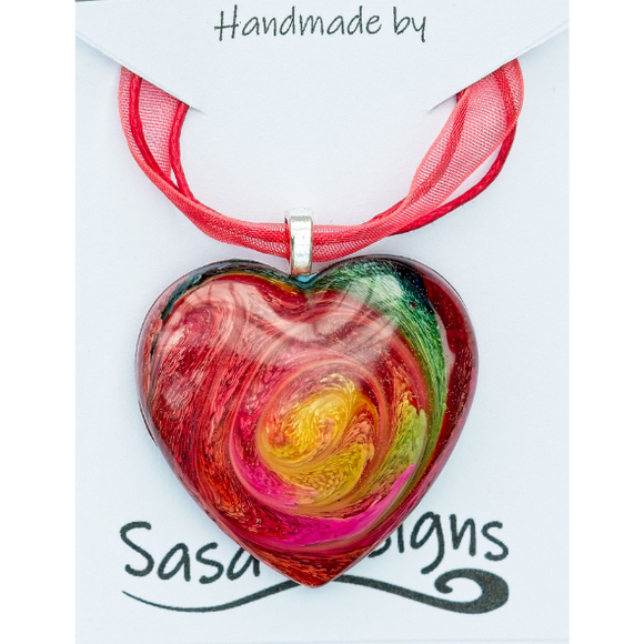 Heart Resin Pendant with Red String