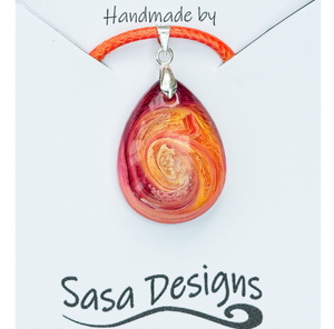 Oval Resin Pendant with Orange Cord